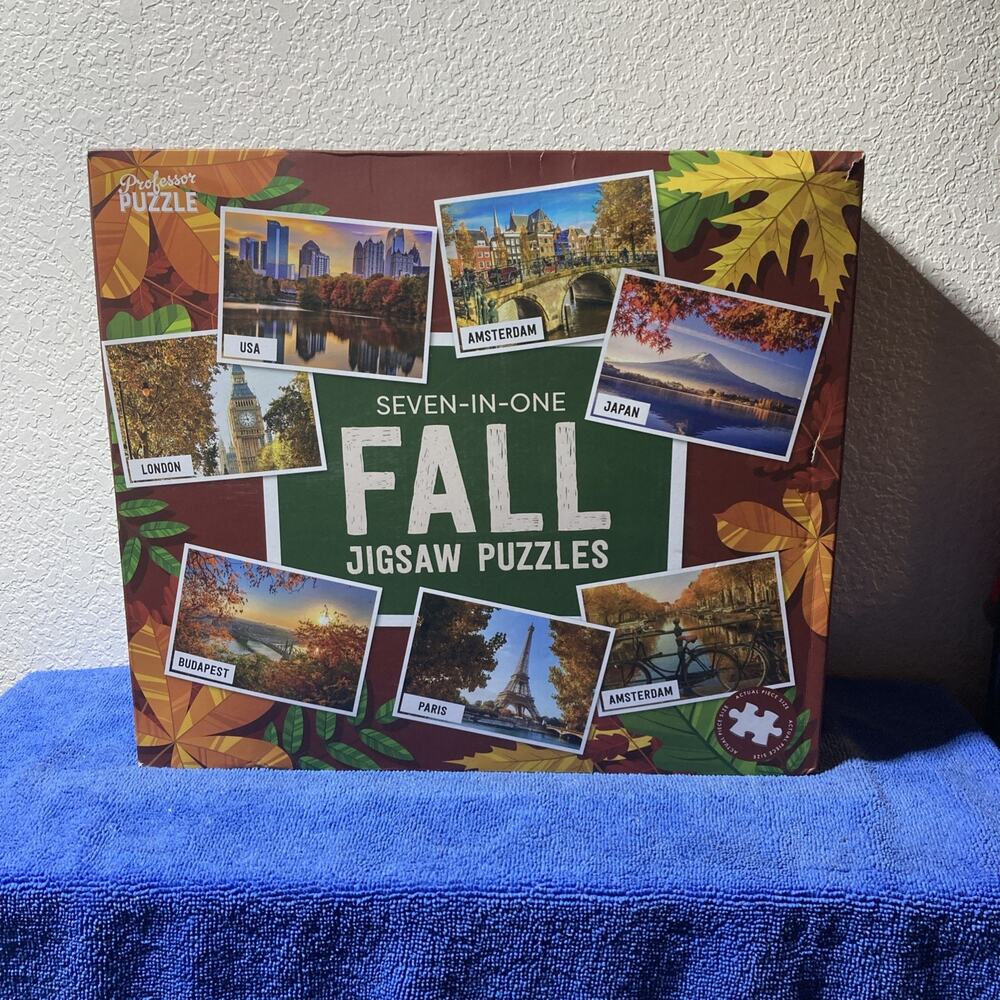 Professor Puzzle 7‑in‑1 Fall Famous World Landmarks Jigsaw Puzzle Set